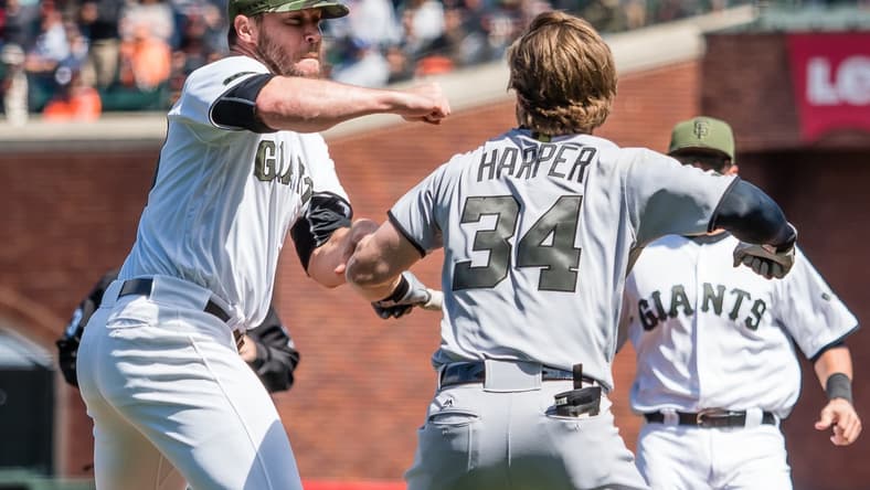 Bryce Harper Hunter Strickland Giants Nationals
