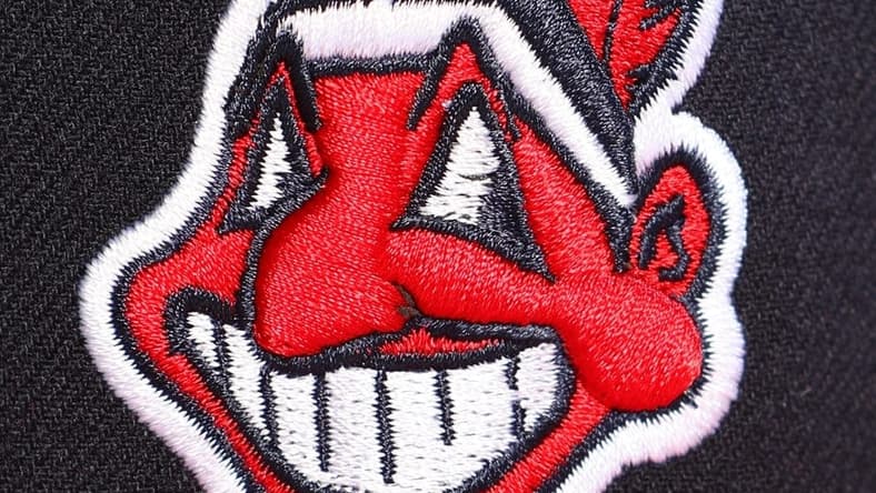 Feb 24, 2017; Goodyear, AZ, USA; Detailed view of the indian Chief Wahoo logo on a Cleveland Indians baseball hat during photo day at Goodyear Ballpark. Mandatory Credit: Mark J. Rebilas-USA TODAY Sports