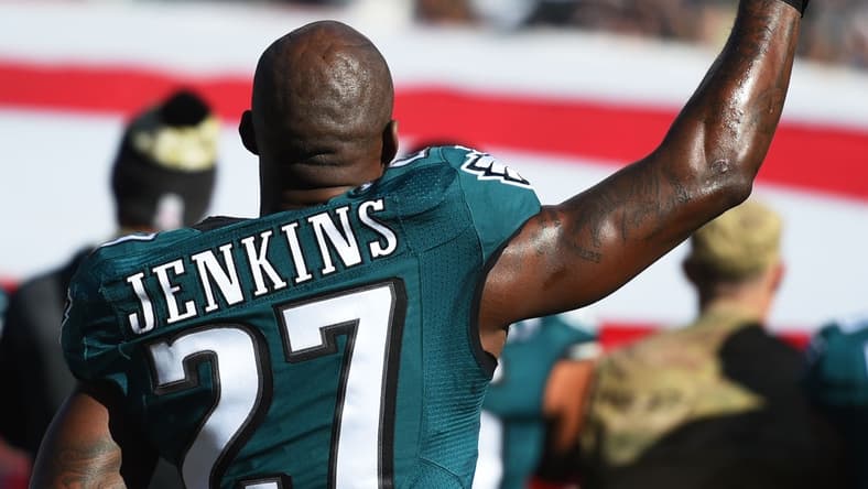 Eagles Pro Bowl safety Malcolm Jenkins continues National Anthem protest.