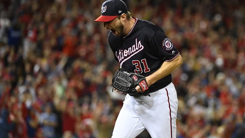 Nationals' Max Scherzer against the Dodgers during 2019 NLDS