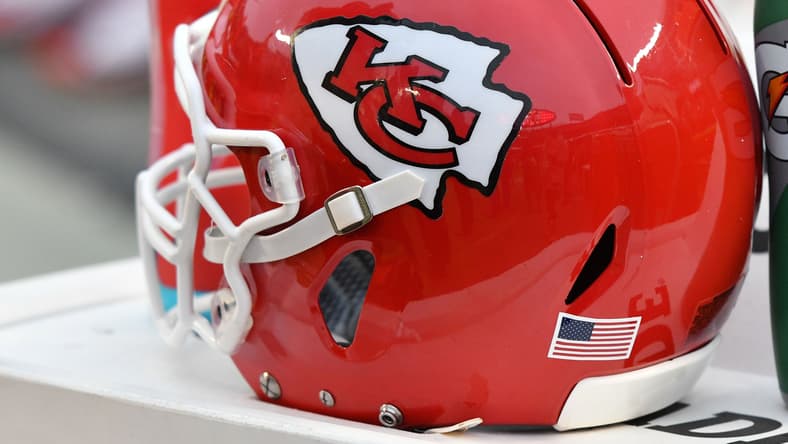 Chiefs helmet during playoff game against the Texans.