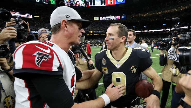 Matt Ryan and Drew Brees shake hands after game
