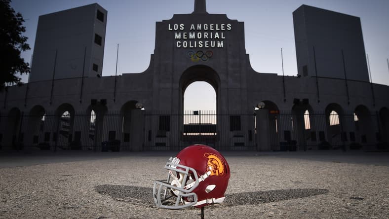 General view of USC college football helmet
