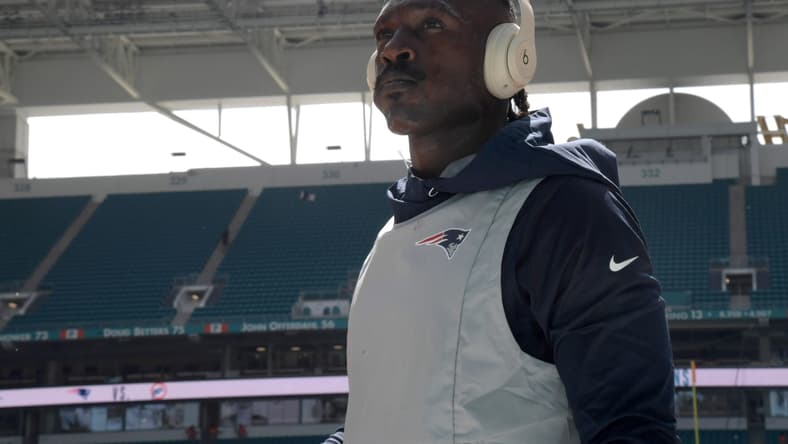 Antonio Browns looks out before NFL game