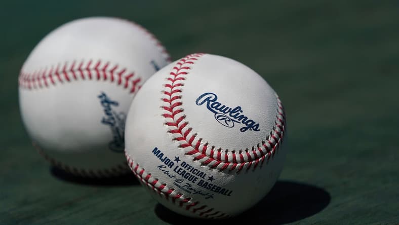 MLB baseballs on display