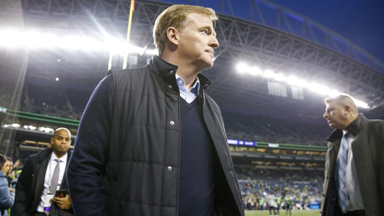 NFL commissioner Roger Goodell watches Rams-Seahawks game