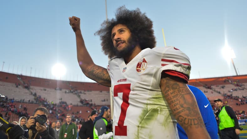 Colin Kaepernick celebrates after win