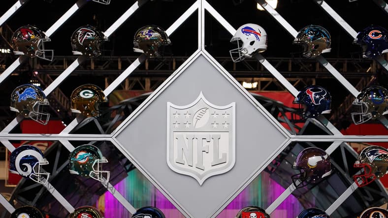 NFL helmets during Super Bowl in Miami