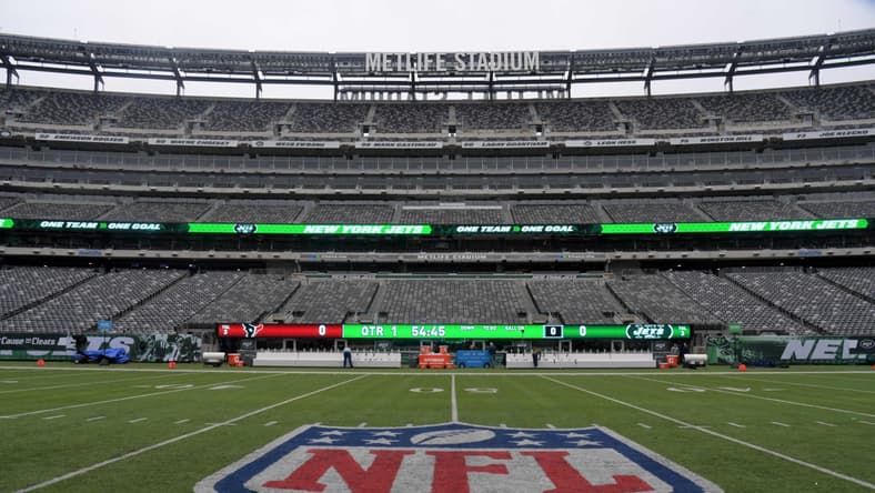 NFL logo at midfield at MetLife Stadium
