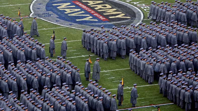 Army Black Knights march on field before Army Navy game