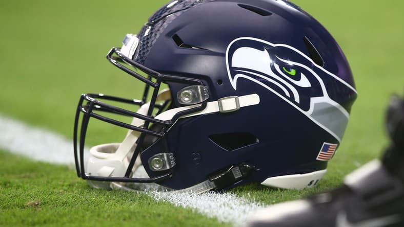 Seattle Seahawks helmet ion field during NFL season
