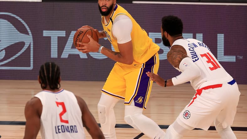 Lakers Anthony Davis against Clippers during NBA restart in Orlando.
