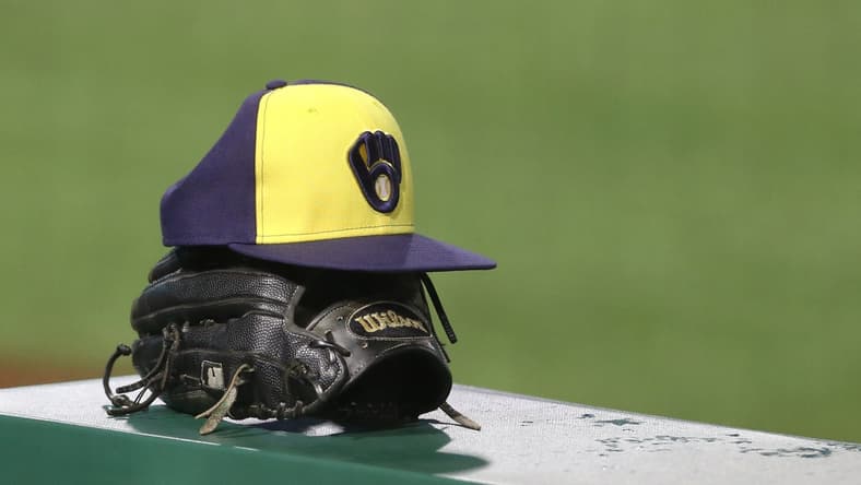 Milwaukee Brewers hat and glove
