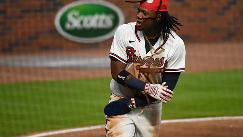 Braves star Ronald Acuna Jr. during MLB game against Blue Jays