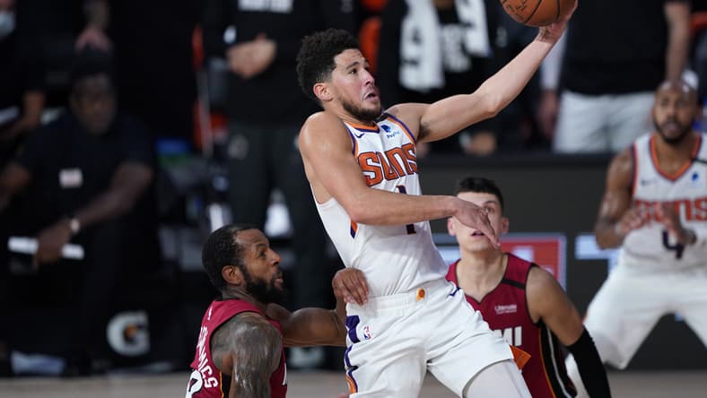 Phoenix Suns guard Devin Booker against the Miami Heat