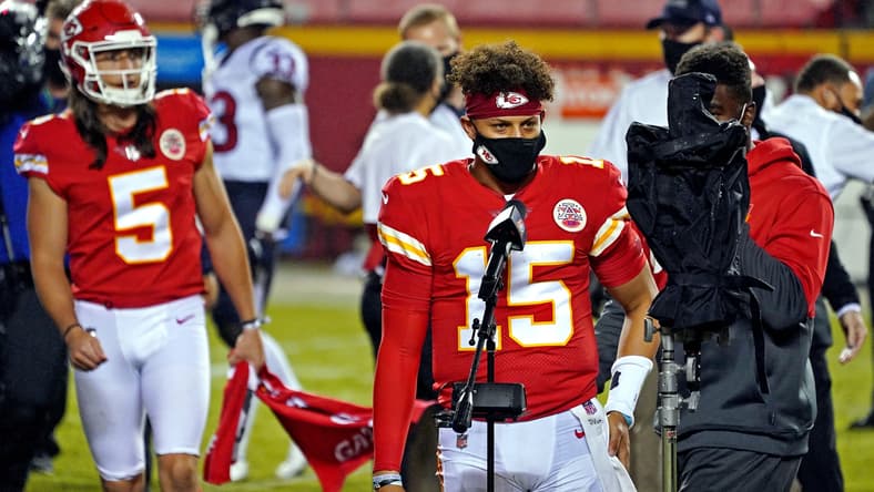 Chiefs' Patrick Mahomes gives interview after win versus Texans