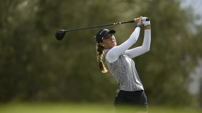 Sep 11, 2020; Rancho Mirage, California, USA; Jaye Marie Green hits her tee shot on the 7th hole during the second round of the 2020 ANA Inspiration golf tournament at Mission Hills Golf Club. Mandatory Credit: Kelvin Kuo-USA TODAY Sports