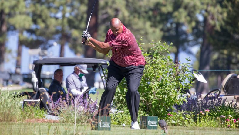 Charles Barkley golfing during tournament