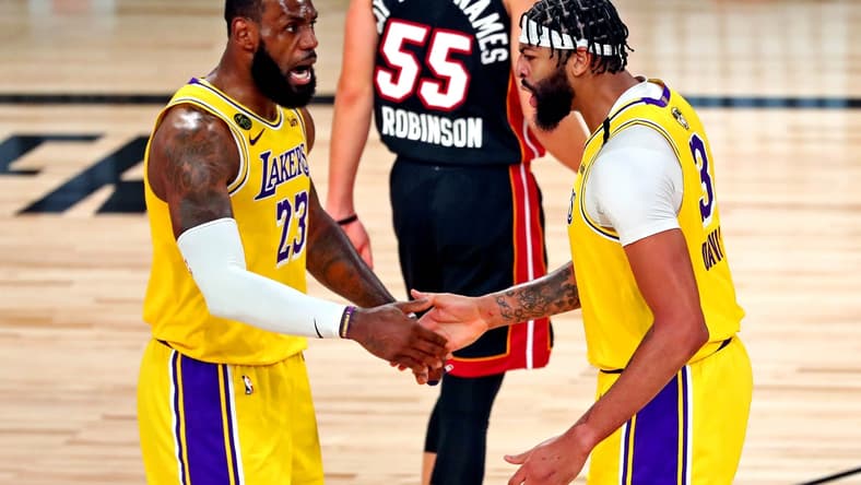 Los Angeles Lakers star LeBron James and Anthony Davis in Game 1 of NBA Finals
