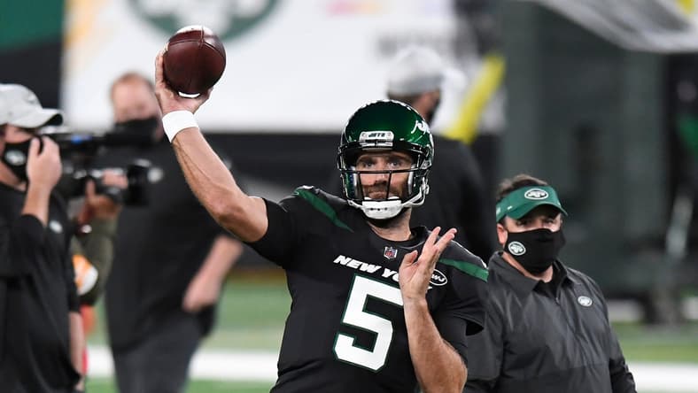 Jets QB Joe Flacco prior to game vs Broncos