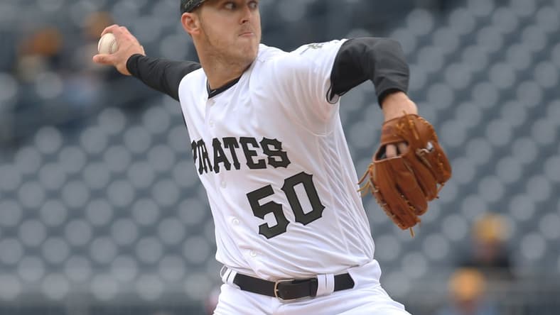 Apr 25, 2019; Pittsburgh, PA, USA; Pittsburgh Pirates starting pitcher Jameson Taillon (50) delivers a pitch against the Arizona Diamondbacks during the first inning at PNC Park. Mandatory Credit: Charles LeClaire-USA TODAY Sports