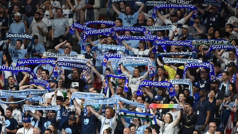 May 10, 2019; Vancouver, British Columbia, CAN; Vancouver Whitecaps  fans show support during the second half against the Portland Timbers at BC Place. Mandatory Credit: Anne-Marie Sorvin-USA TODAY Sports
