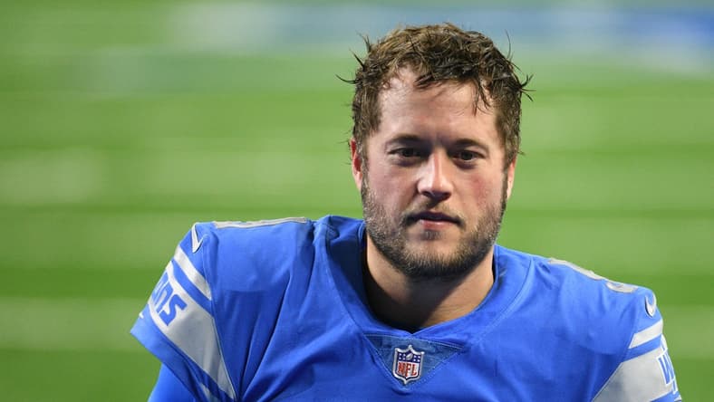 Jan 3, 2021; Detroit, Michigan, USA; Detroit Lions quarterback Matthew Stafford looks on before the game against the Minnesota Vikings at Ford Field. Mandatory Credit: Tim Fuller-USA TODAY Sports