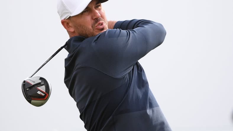 Jan 22, 2021; La Quinta, California, USA; Brooks Koepka plays his shot from the third tee during the second round of The American Express golf tournament at PGA West Peter Dye Stadium Course. Mandatory Credit: Orlando Ramirez-USA TODAY Sports