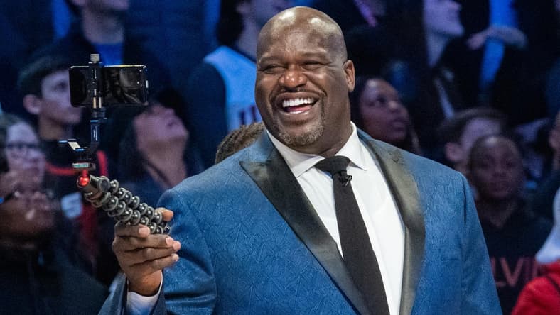 February 15, 2020; Chicago, Illinois, USA; NBA great Shaquille O'Neal during NBA All Star Saturday Night at United Center. Mandatory Credit: Kyle Terada-USA TODAY Sports