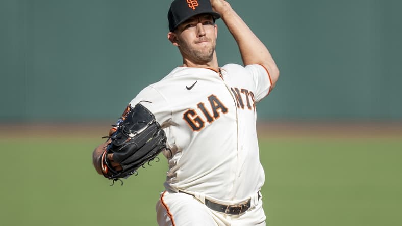 September 25, 2020; San Francisco, California, USA; San Francisco Giants starting pitcher Tyler Anderson (31) pitches against the San Diego Padres during the first inning of game one of a double header at Oracle Park. Mandatory Credit: Kyle Terada-USA TODAY Sports
