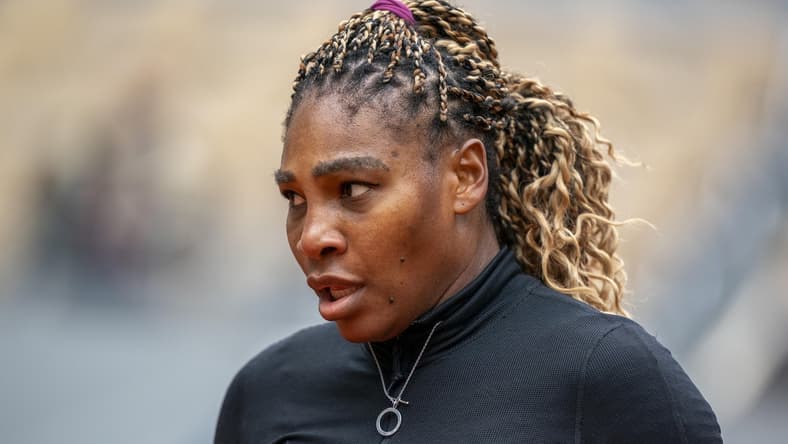 Sep 28, 2020; Paris, France; Serena Williams (USA) during her match against Kristie Ahn (USA) on day two of the 2020 French Open at Stade Roland Garros. Mandatory Credit: Susan Mullane-USA TODAY Sports