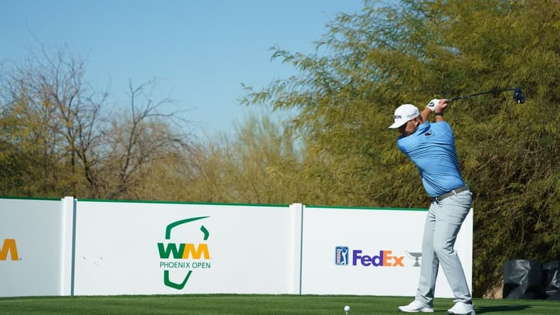 Feb 4, 2021; Scottsdale, Arizona, USA; Matthew NeSmith plays his tee shot on the ninth during the first round of the Waste Management Phoenix Open golf tournament at TPC Scottsdale. Mandatory Credit: Allan Henry-USA TODAY Sports