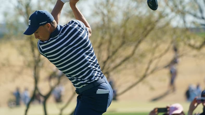 Feb 7, 2021; Scottsdale, Arizona, USA; Jordan Spieth with his tee shot on the third during the final round of the Waste Management Phoenix Open golf tournament at TPC Scottsdale. Mandatory Credit: Allan Henry-USA TODAY Sports