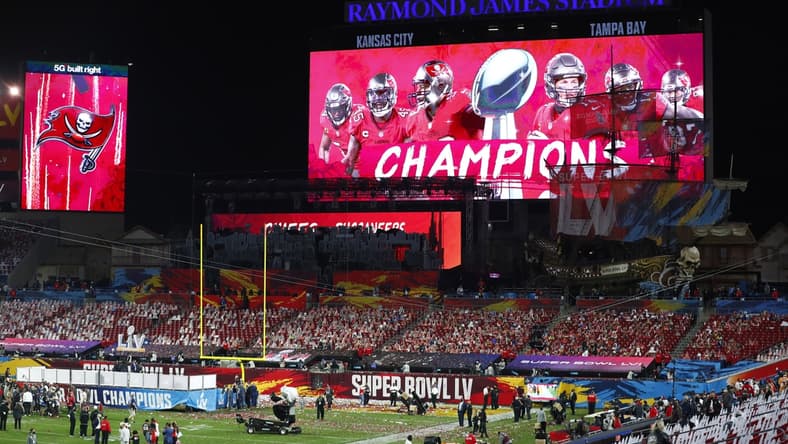 Feb 7, 2020; Tampa, FL, USA; An overall view of Raymond James Stadium after Super Bowl LV.  Mandatory Credit: Kim Klement-USA TODAY Sports