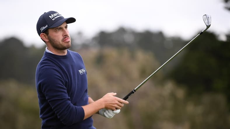 Feb 11, 2021; Pebble Beach, California, USA; Patrick Cantlay watches his shot from the 17th tee during the first round of the AT&T Pebble Beach Pro-Am golf tournament at Pebble Beach Golf Links. Mandatory Credit: Orlando Ramirez-USA TODAY Sports