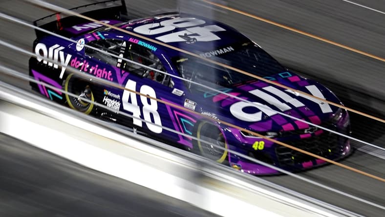 Feb 11, 2021; Daytona Beach, Florida, USA; NASCAR Cup Series driver Alex Bowman (48) during the Bluegreen Vacations Duel 1 at Daytona International Speedway. Mandatory Credit: Mark J. Rebilas-USA TODAY Sports