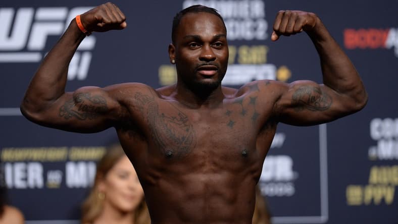 Aug 16, 2019; Anaheim, CA, USA; Derek Brunson during weigh ins for UFC 241 at Anaheim Convention Center. Mandatory Credit: Gary A. Vasquez-USA TODAY Sports