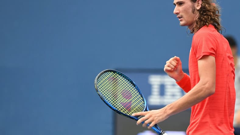 Sep 2, 2020; Flushing Meadows, New York, USA; LloydHarris of South Africa reacts after winning a point against David Goffin of Belgium (not pictured) on day three of the 2020 U.S. Open tennis tournament at USTA Billie Jean King National Tennis Center. Mandatory Credit: Danielle Parhizkaran-USA TODAY Sports