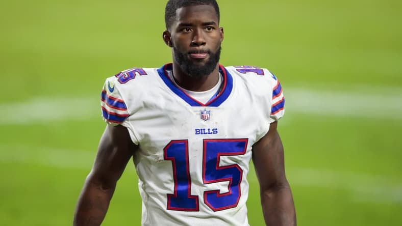 Nov 15, 2020; Glendale, Arizona, USA; Buffalo Bills wide receiver John Brown (15) against the Arizona Cardinals at State Farm Stadium. Mandatory Credit: Mark J. Rebilas-USA TODAY Sports