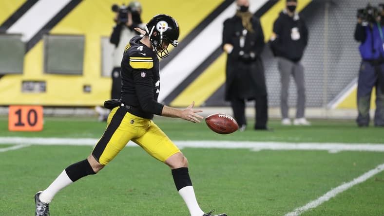 Nov 15, 2020; Pittsburgh, Pennsylvania, USA;  Pittsburgh Steelers punter Jordan Berry (4) punts the ball to the Cincinnati Bengals during the fourth quarter at Heinz Field. The Steelers won 36-10. Mandatory Credit: Charles LeClaire-USA TODAY Sports