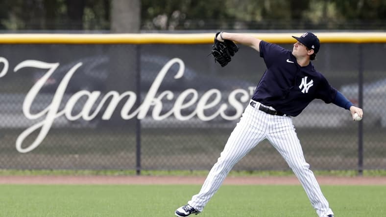 Feb 18, 2021; Tampa, Florida, USA; New York Yankees relief pitcher Zack Britton (53) works out for the first day of pitchers and catchers spring training work out at the Player Development Complex. Mandatory Credit: Kim Klement-USA TODAY Sports