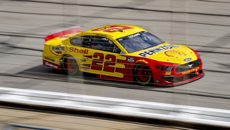 Mar 21, 2021; Hampton, Georgia, USA; NASCAR Cup Series driver Joey Logano (22) at Atlanta Motor Speedway. Mandatory Credit: Marvin Gentry-USA TODAY Sports