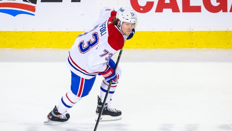Mar 13, 2021; Calgary, Alberta, CAN; Montreal Canadiens right wing Tyler Toffoli (73) skates against the Calgary Flames during the first period at Scotiabank Saddledome. Mandatory Credit: Sergei Belski-USA TODAY Sports