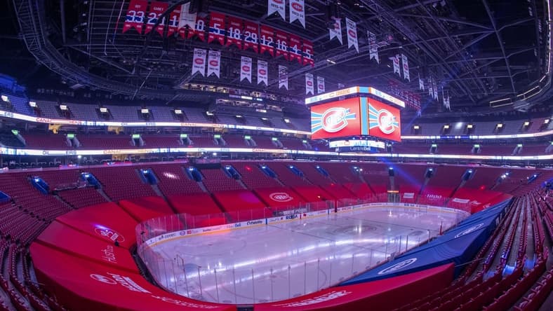 Mar 22, 2021; Montreal, Quebec, CAN; General view of the Bell Center as the Montreal Canadiens team announced that the game against Edmonton Oilers has been cancelled. Mandatory Credit: Jean-Yves Ahern-USA TODAY Sports