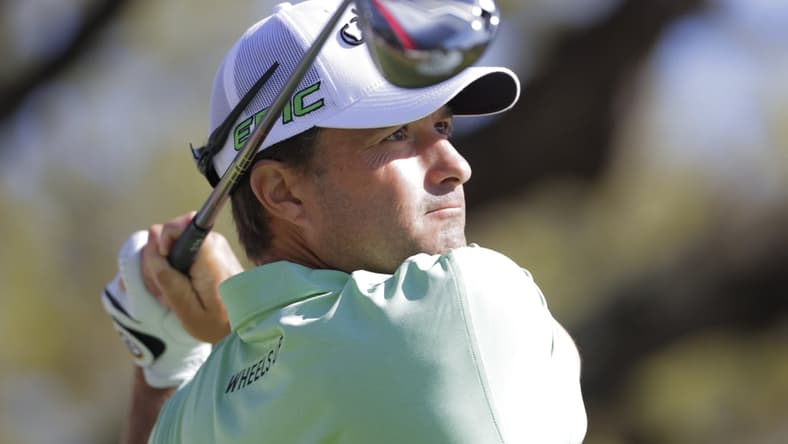 Mar 25, 2021; Austin, Texas, USA; Kevin Kisner on #1 tee box during the second day of the WGC Dell Technologies Match Play golf tournament at Austin Country Club. Mandatory Credit: Erich Schlegel-USA TODAY Sports