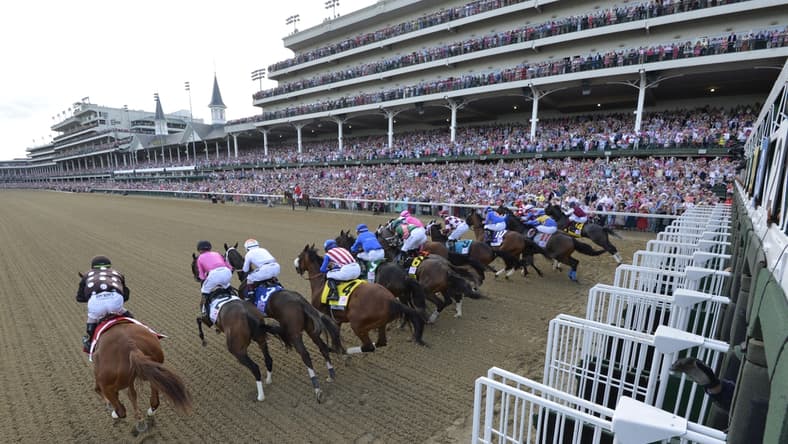 May 3, 2019; Louisville, KY, USA; A general view at the start of the 145th running of the Kentucky Oaks at Churchill Downs. Mandatory Credit: Jamie Rhodes-USA TODAY Sports