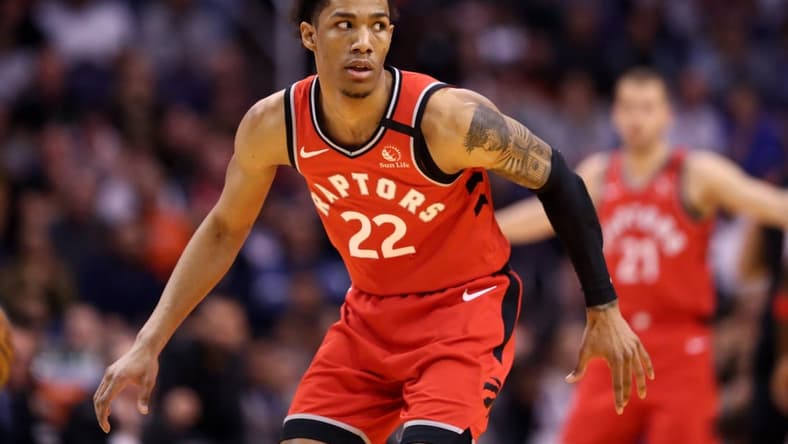 Mar 3, 2020; Phoenix, Arizona, USA; Toronto Raptors forward Patrick McCaw (22) against the Phoenix Suns at Talking Stick Resort Arena. Mandatory Credit: Mark J. Rebilas-USA TODAY Sports