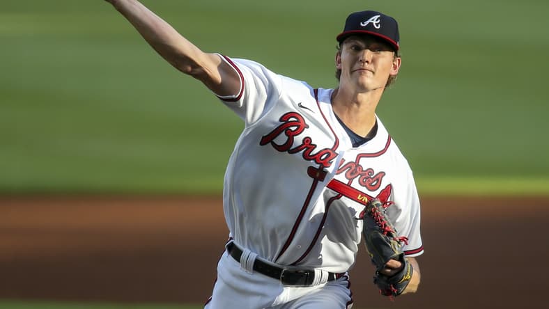 Aug 3, 2020; Atlanta, Georgia, USA; Atlanta Braves starting pitcher Mike Soroka (40) throws against the New York Mets in the first inning at Truist Park. Mandatory Credit: Brett Davis-USA TODAY Sports