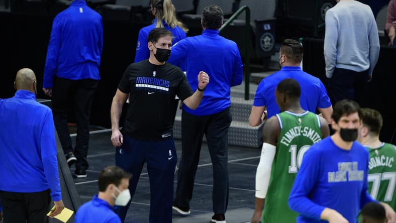 Feb 22, 2021; Dallas, Texas, USA; Dallas Mavericks owner Mark Cuban after the game between the Dallas Mavericks and the Memphis Grizzlies at the American Airlines Center. Mandatory Credit: Jerome Miron-USA TODAY Sports