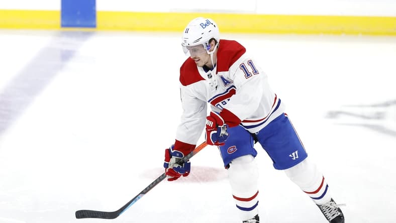 Mar 17, 2021; Winnipeg, Manitoba, CAN;  Montreal Canadiens right wing Brendan Gallagher (11) warms up before a game against the Winnipeg Jets at Bell MTS Place. Mandatory Credit: James Carey Lauder-USA TODAY Sports